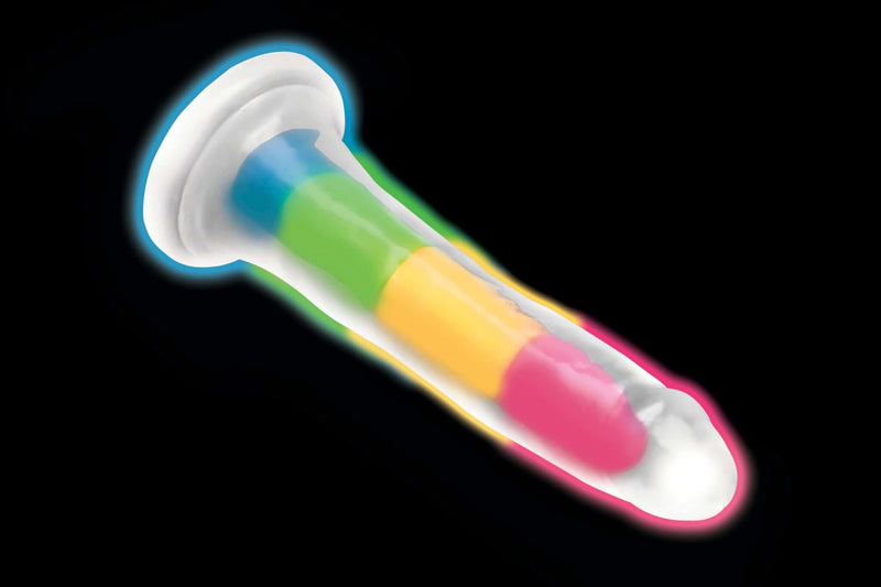 Lollicock 7-inch Glow In The Dark Rainbow Silicone Dildo radiantly colored from Curve Toys.