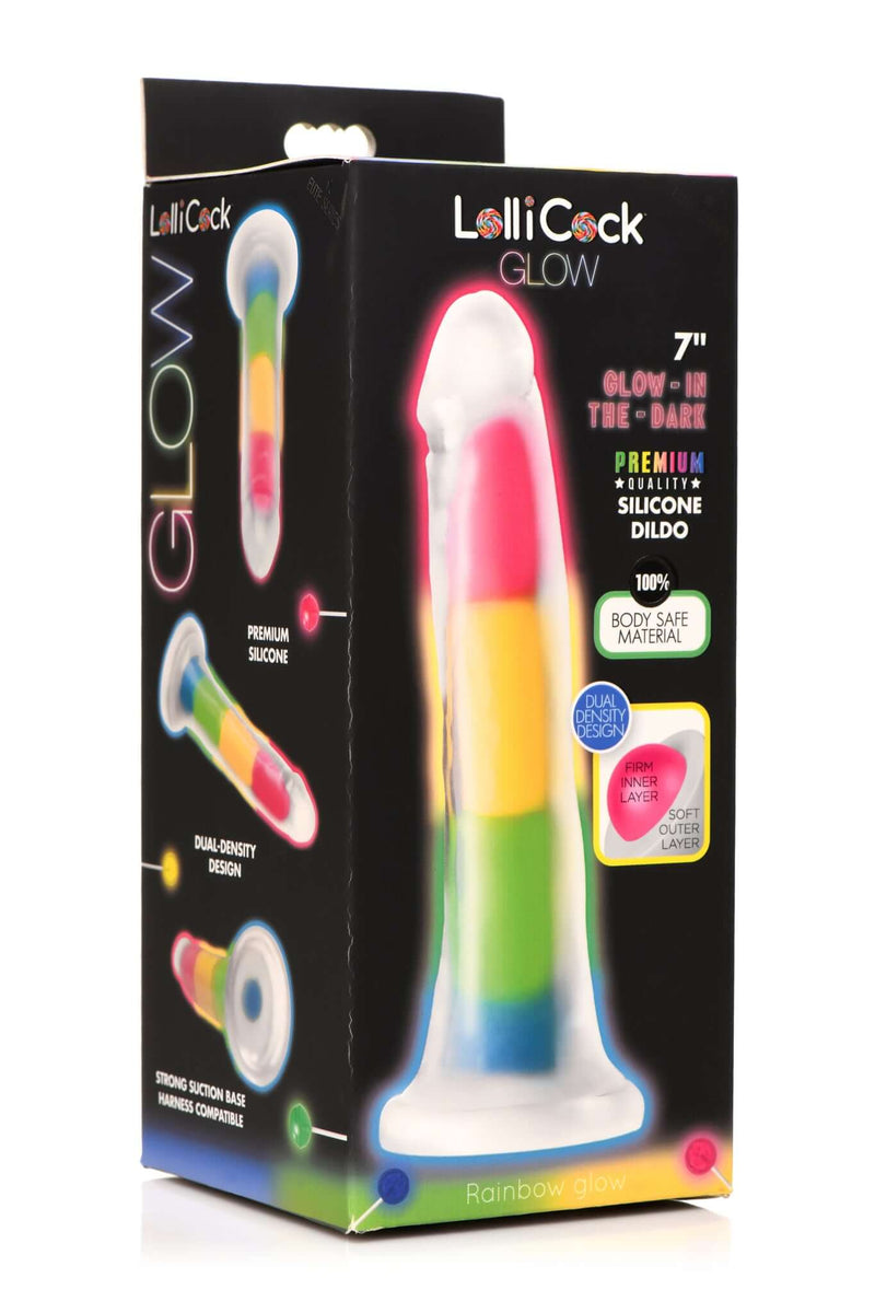 LOLLICOCK 7IN GLOW IN THE DARK RAINBOW SILICONE DILDO-0