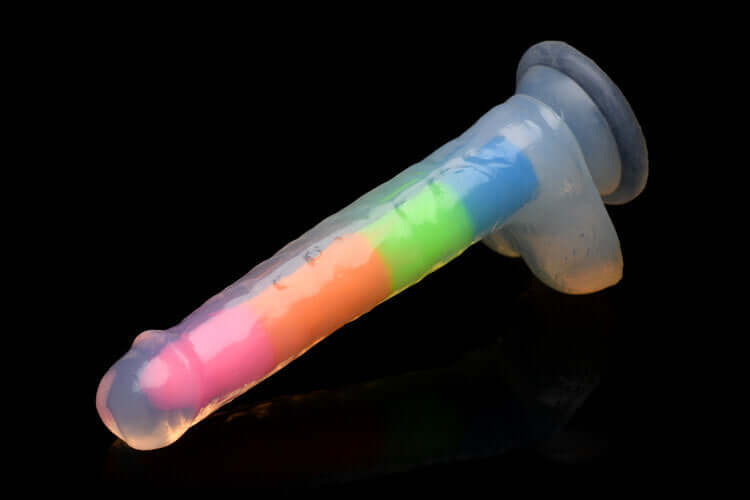 Lollicock 7-inch glow-in-the-dark rainbow silicone dildo with balls from Curve Toys