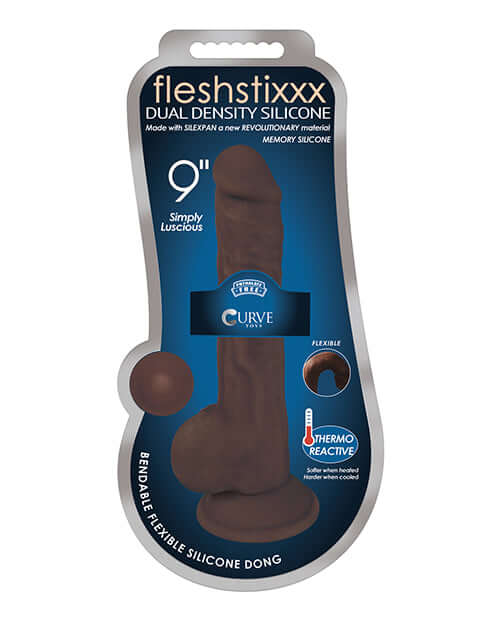 CURVE NOVELTIES Fleshstixxx 9 inches Silicone Dildo with Balls Chocolate Brown at $49.99