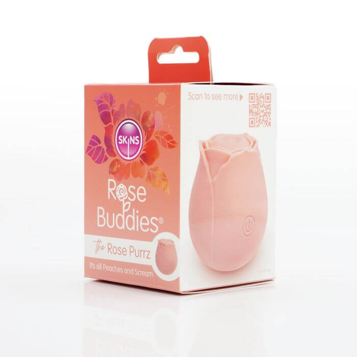 Skins Rose Buddies - The Rose Purrz in packaging, featuring a delicate rose-shaped silicone design for customizable pleasure settings.