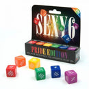 Sexy 6 Dice Pride Edition Couples Game with colorful dice for exciting flirty fun, offering 720 playful combinations.