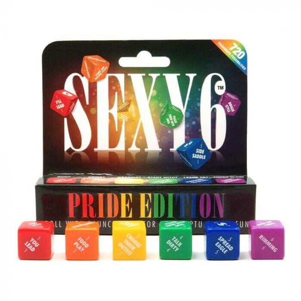 Sexy 6 Dice Pride Edition couples game with rainbow dice and 720 combinations for flirty fun by Creative Conceptions.