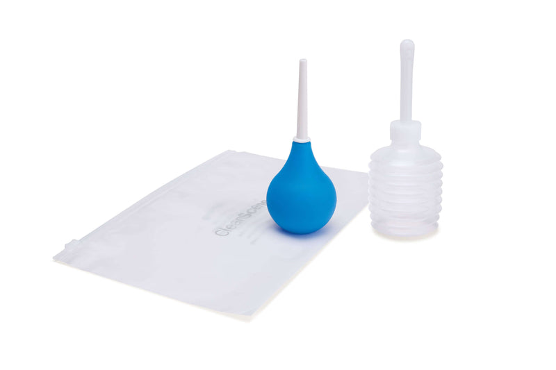 Cleanscene 90ml Travel Bulb set by X-Gen Products featuring dual sized blue and transparent bulbs with a carrying pouch for hygiene on the go.