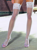 SHEER THIGH HIGH W/ STAY UP LACE TOP WHITE O/S-2
