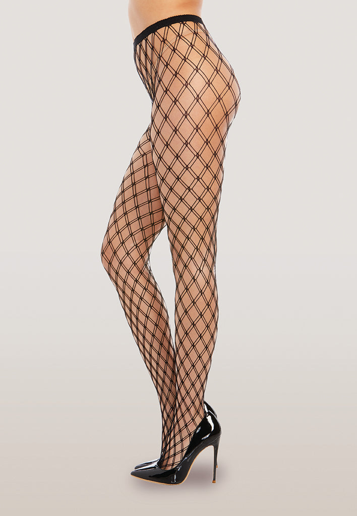 DOUBLE-KNITTED FENCE NET PANTYHOSE BLACK O/S-1