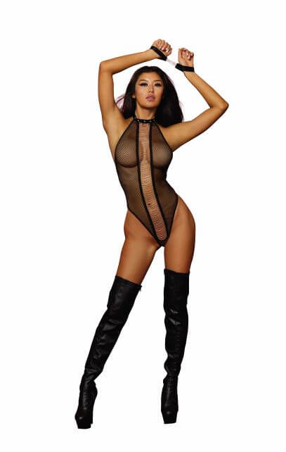 Halter Fishnet Teddy with Chains Black O/S from Dreamgirl