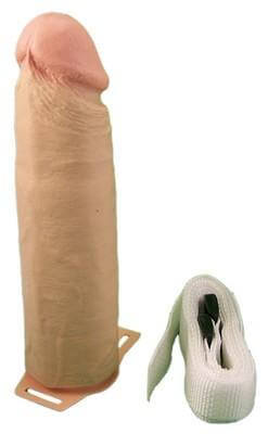 The Perfect Penis Extension 7 inches with harness and adjustable straps for comfort and enhanced pleasure shown on a white background