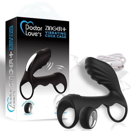 Doctor Love Doctor Love Zinger + Vibrating Rechargeable Cock Cage with Remote Control Black at $44.99