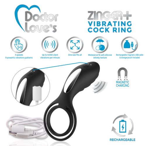 Doctor Love Doctor Love Zinger + Vibrating Rechargeable Cock Ring with Remote Control Black at $44.99