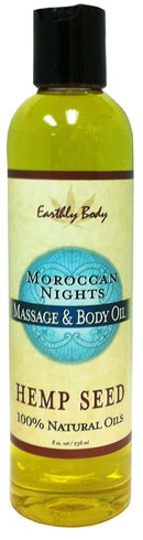 Earthly Body Massage Oil Moroccan Nights 8 oz bottle with 100% natural skin conditioning hemp seed oil blend