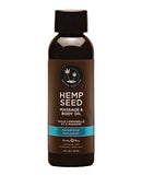 Hemp Seed Massage Oil Sunsational 2 oz bottle with bergamot and juniper scent, 100% vegan, cruelty-free from Earthly Body.