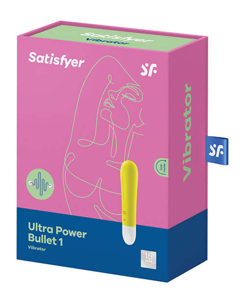 Satisfyer Ultra Power Bullet Vibrator 1 in yellow packaging with vibrant design and logo