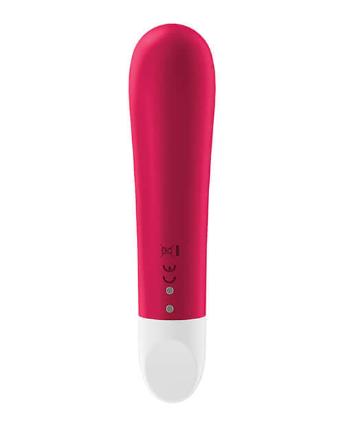 Red Satisfyer Ultra Power Bullet Vibrator 1 with broad tip and body-friendly silicone for powerful vibrations.