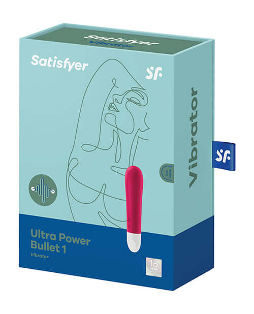 Satisfyer Ultra Power Bullet Vibrator 1 Perfect Twist Red packaging with powerful vibrations and intuitive controls.