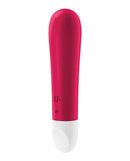 Red Satisfyer Ultra Power Bullet 1 Vibrator with rounded tip and powerful vibrations, featuring intuitive controls and body-friendly silicone.
