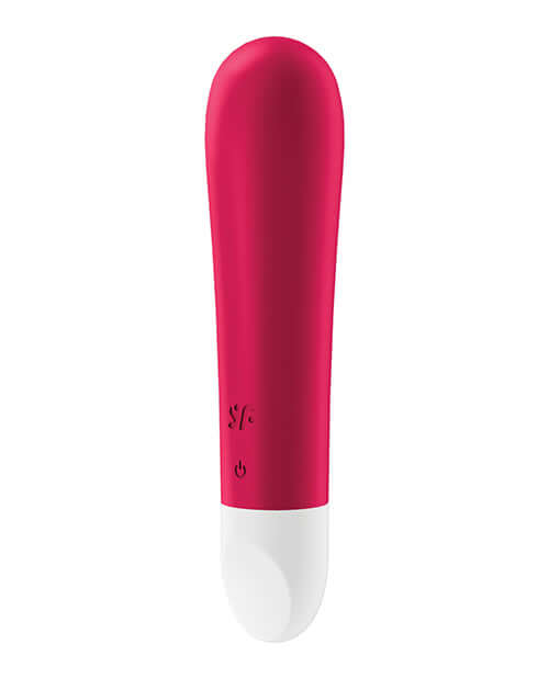 Red Satisfyer Ultra Power Bullet 1 Vibrator with rounded tip and powerful vibrations, featuring intuitive controls and body-friendly silicone.