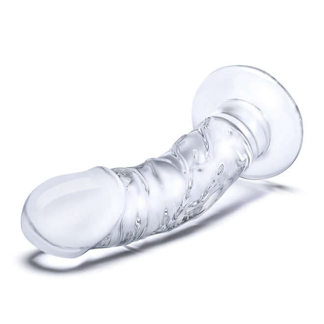 Glas 7-Inch Curved Realistic Glass Dildo with Veins featuring a round tip, designed by Electric Eel for lifelike pleasure and artistic beauty.