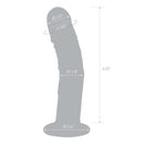 Dimensions of Glas 7-Inch Curved Realistic Glass Dildo with Veins - 1.5" tip, 4.5" circumference, 1.4" shaft, 2.6" base, and 6.25" total height.
