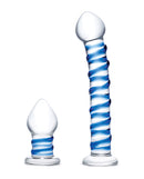 Electric / Hustler Lingerie Glass 2 piece Double Penetration Glass Swirly Dildo and Butt Plug Set at $44.99