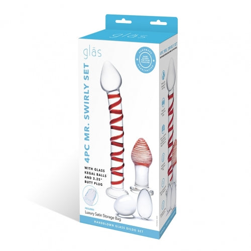 Electric / Hustler Lingerie Glas 4 Pieces Mr. Swirly Set with Glass Kegel Balls and Butt Plug at $54.99
