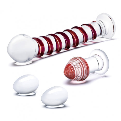 Electric / Hustler Lingerie Glas 4 Pieces Mr. Swirly Set with Glass Kegel Balls and Butt Plug at $54.99