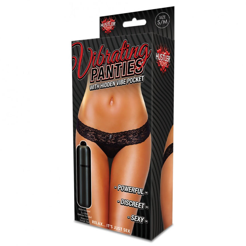 Electric / Hustler Lingerie Hustler Toys Vibrating Lace Thong Panty Black Medium Large at $19.99