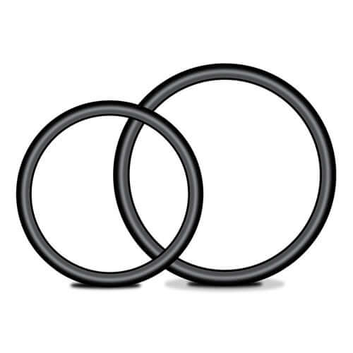 Two black silicone O-rings in different sizes for strap-on harness compatibility.