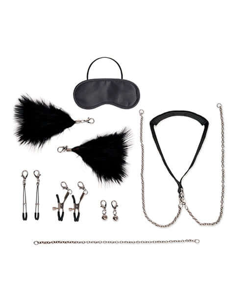 LUX FETISH 12 PC COLLAR & NIPPLE CLIPS SET-1