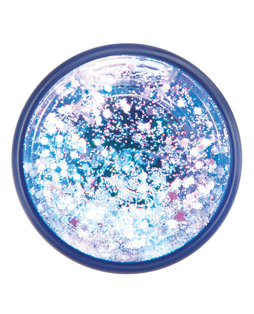 Dazzle Body Wand Massager in blue with glittery sparkles creating a magical effect. Perfect for self-care and pleasure.