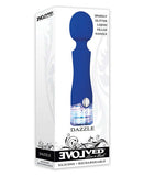 Dazzle Body Wand Massager in blue, featuring a glittery handle and grooved round head, packaged by Evolved Novelties.