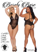 BARELY BARE CROTCHLESS MESH TEDDY BLACK Q/S-1