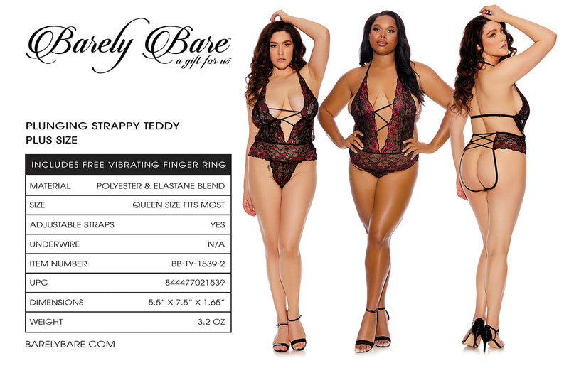 BARELY BARE PLUNGING STRAPPY TEDDY Q/S-3