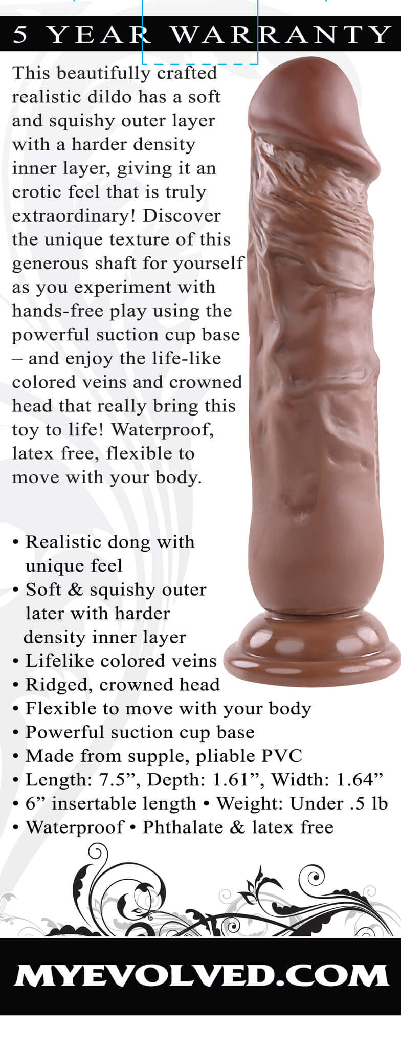 Evolved Novelties Realistic Dong 7 inches Dark Brown at $27.99