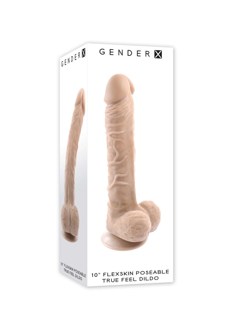 Gender X 10 Inches Poseable Flexskin True Feel Dildo with realistic veins in packaging
