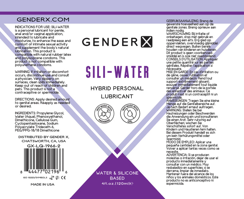 Gender X Sili-Water Hybrid Personal Lubricant 4 Oz