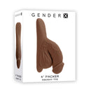 Gender X 4 inches Dark Skin Tone Packer Dildo in Packaging by Evolved Novelties, featuring realistic veins and wrinkles for lifelike look.