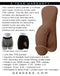 Gender X 4-inch dark skin tone packer dildo with life-like details and flexible material displayed with product specifications and underwear image