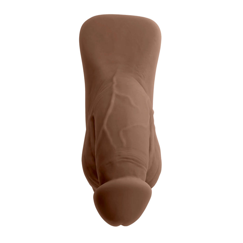 Gender X 4 inch dark skin tone packer dildo with lifelike veins and wrinkles made from body-safe TPE rubber