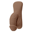 Gender X 4 inches packer dildo in dark skin tone with realistic veins and wrinkles crafted from body-safe TPE rubber.