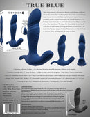 Gender X True Blue Vibrator by Evolved Novelties showcasing features and specifications on packaging.