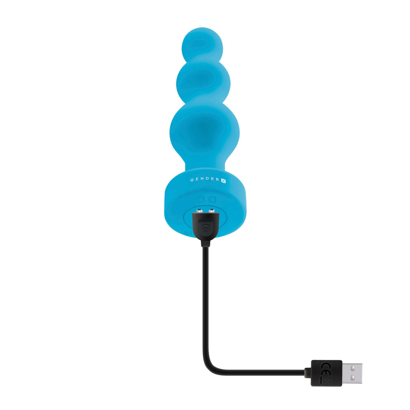 Gender X Plugged Up Beaded Vibrating Anal Plug in blue, USB chargeable, by Evolved Novelties for ultimate pleasure.
