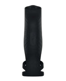 Gender X Rocketeer Penis Enhancer, 9-speed vibrating cock sheath by Evolved Novelties, black with triple-ring design.