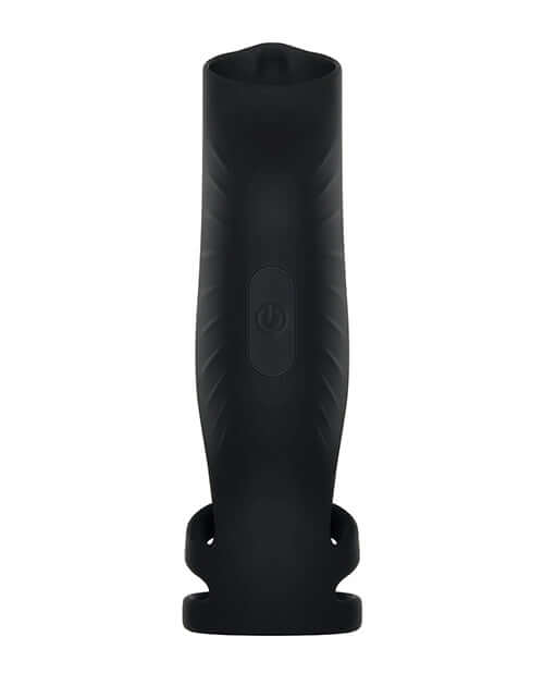 Gender X Rocketeer Penis Enhancer, 9-speed vibrating cock sheath by Evolved Novelties, black with triple-ring design.