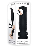 Gender X Rocketeer 9-Speed Vibrating Cock Sheath in packaging by Evolved Novelties, featuring triple-ring design for enhanced pleasure.