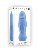 Gender X Lil Buddy Blue Realistic Vibrator in packaging, showcasing lifelike textures and compact design for pleasure.