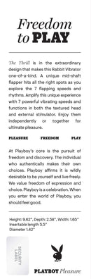 Detailed description of Playboy Pleasure The Thrill Rabbit Vibe showcasing its features, design, dimensions, and its unique mid-shaft flapper.