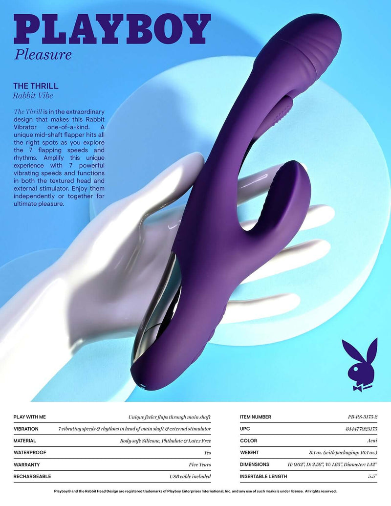 Playboy Pleasure The Thrill Rabbit Vibe from Evolved Novelties offering unique sensations and intense pleasure with a mid-shaft flapper.