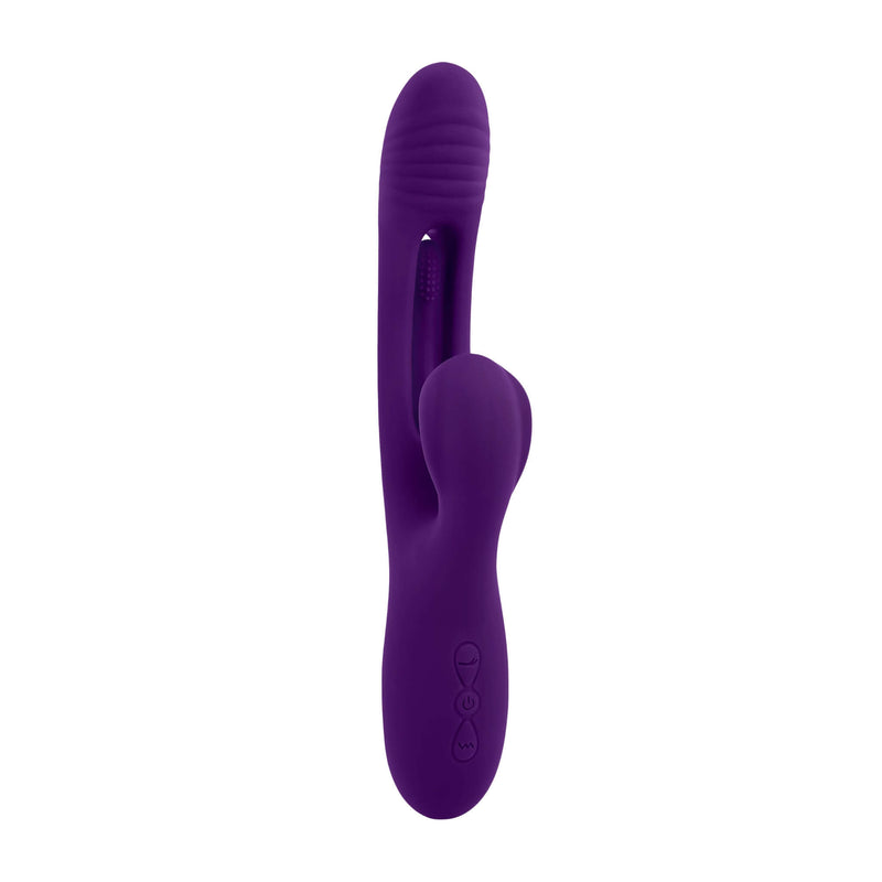 Playboy Pleasure The Thrill Rabbit Vibe by Evolved Novelties in purple màu sắc, featuring a unique mid-shaft flapper for intense pleasure.