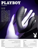 Playboy Pleasure Play Time Black Vibrator displayed on a hand, showcasing its textured design for multi-play sensations.